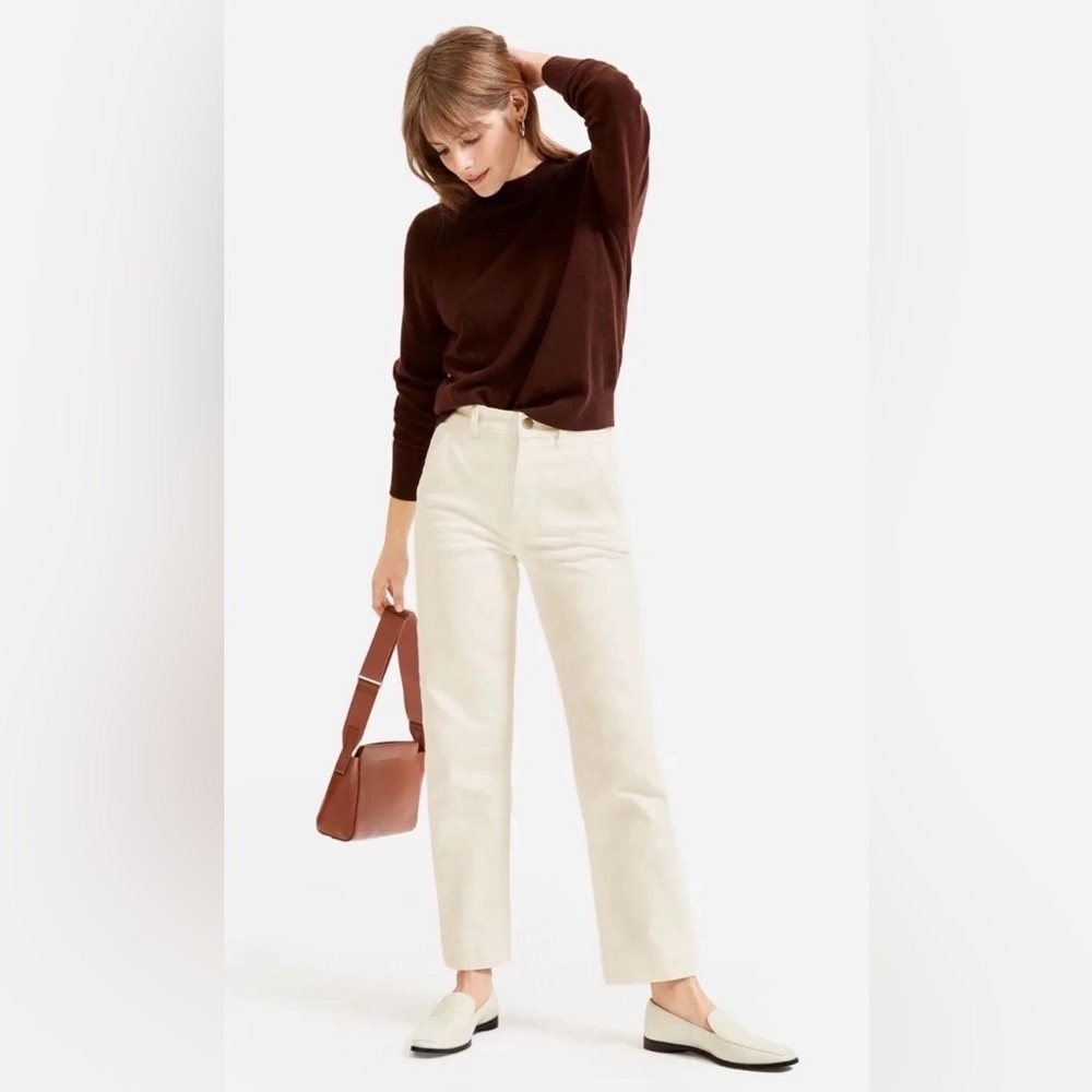 Everlane Cropped Straight Regular High Rise Wide Hem Cream Pockets Pants Size 6 - Picture 3 of 13